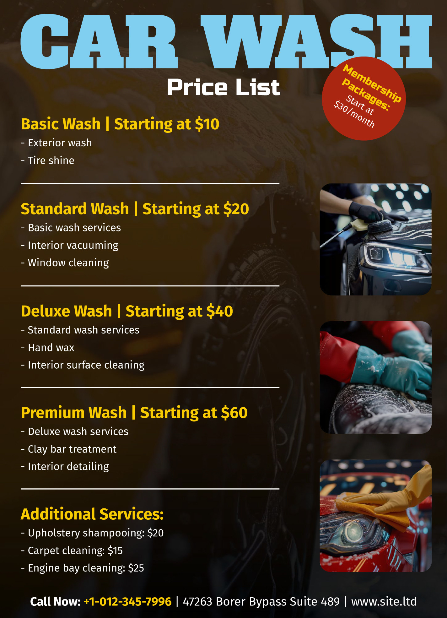 sample Car Wash Price List Template