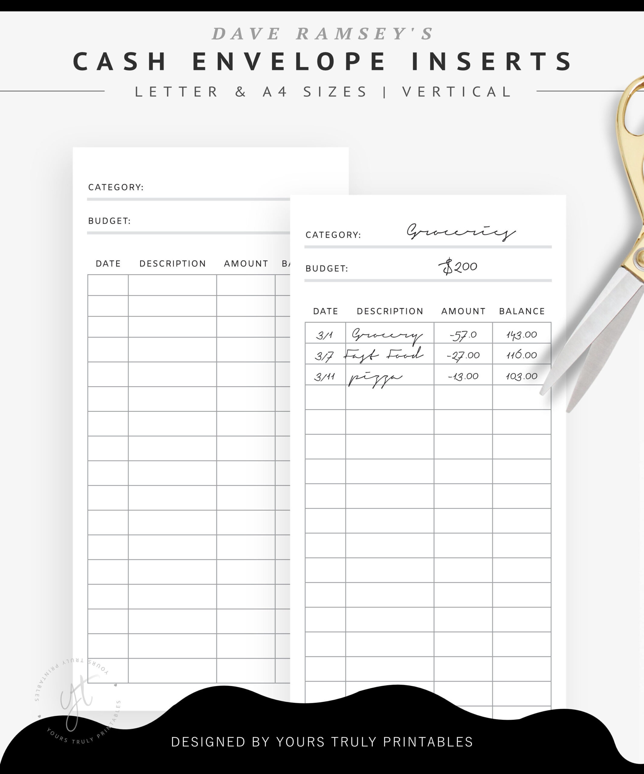 sample cash envelope budget template