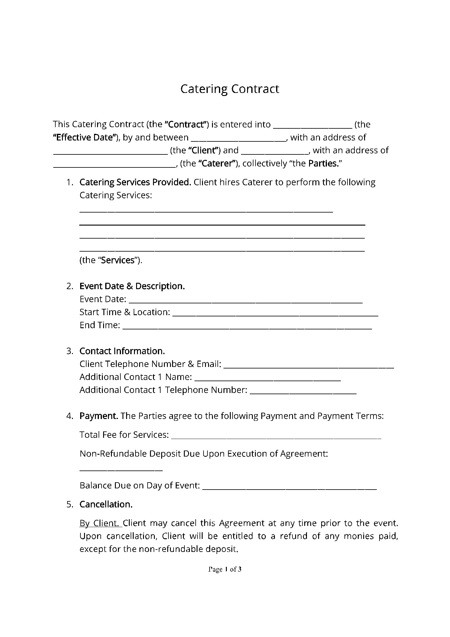 sample catering agreement template