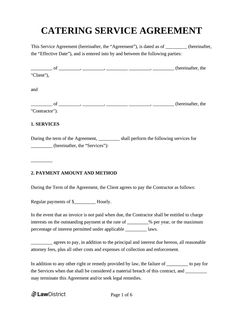 sample catering agreement template