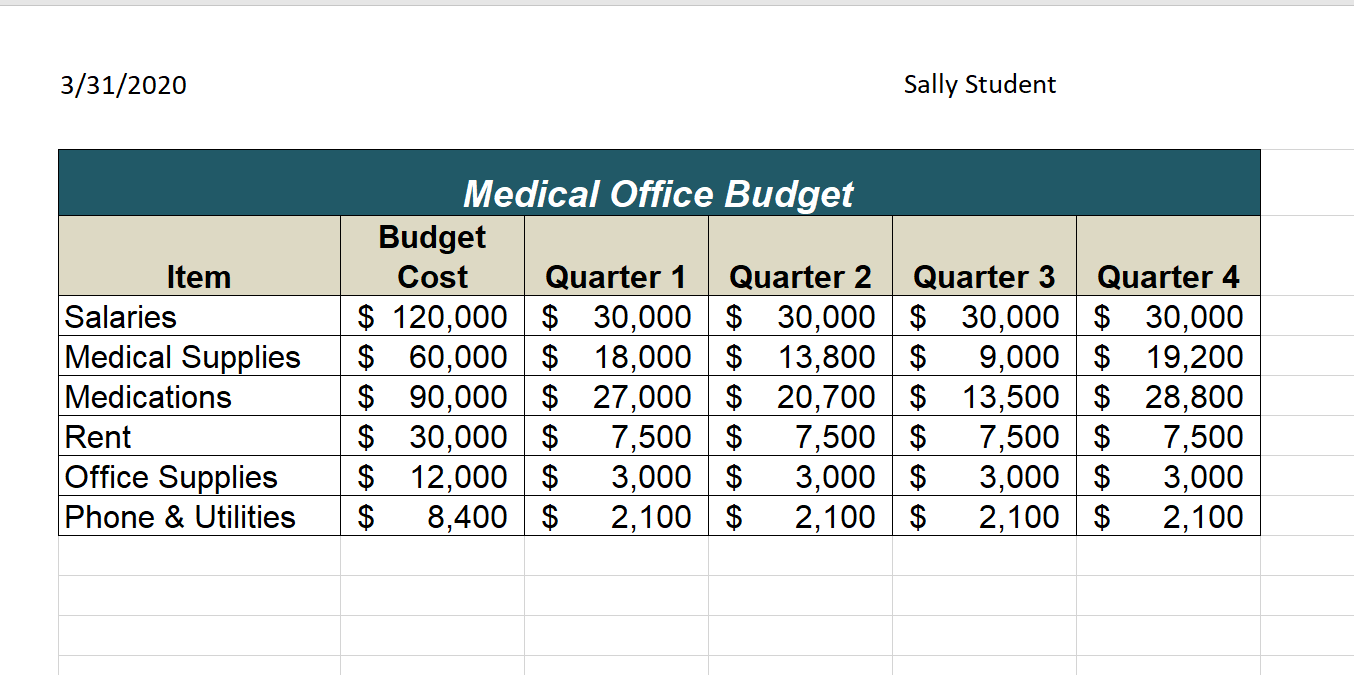 sample medical office budget template