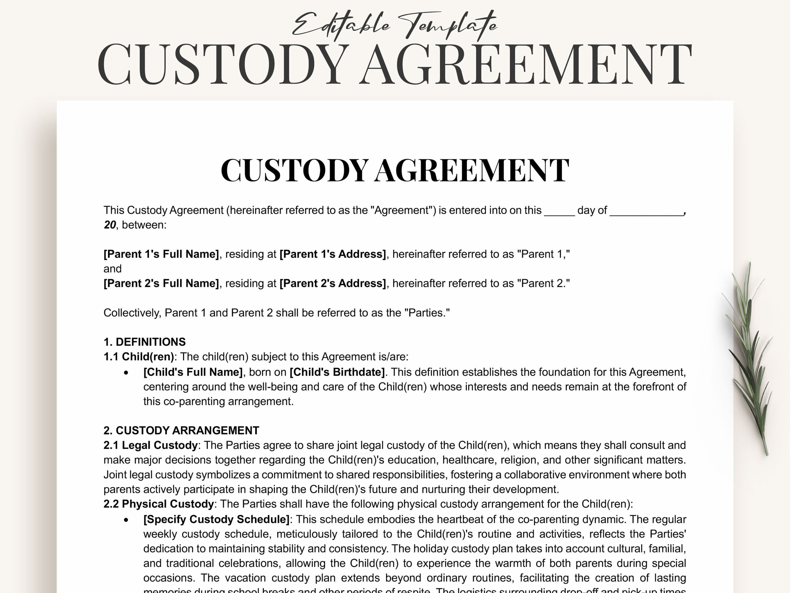 sample custodian agreement template