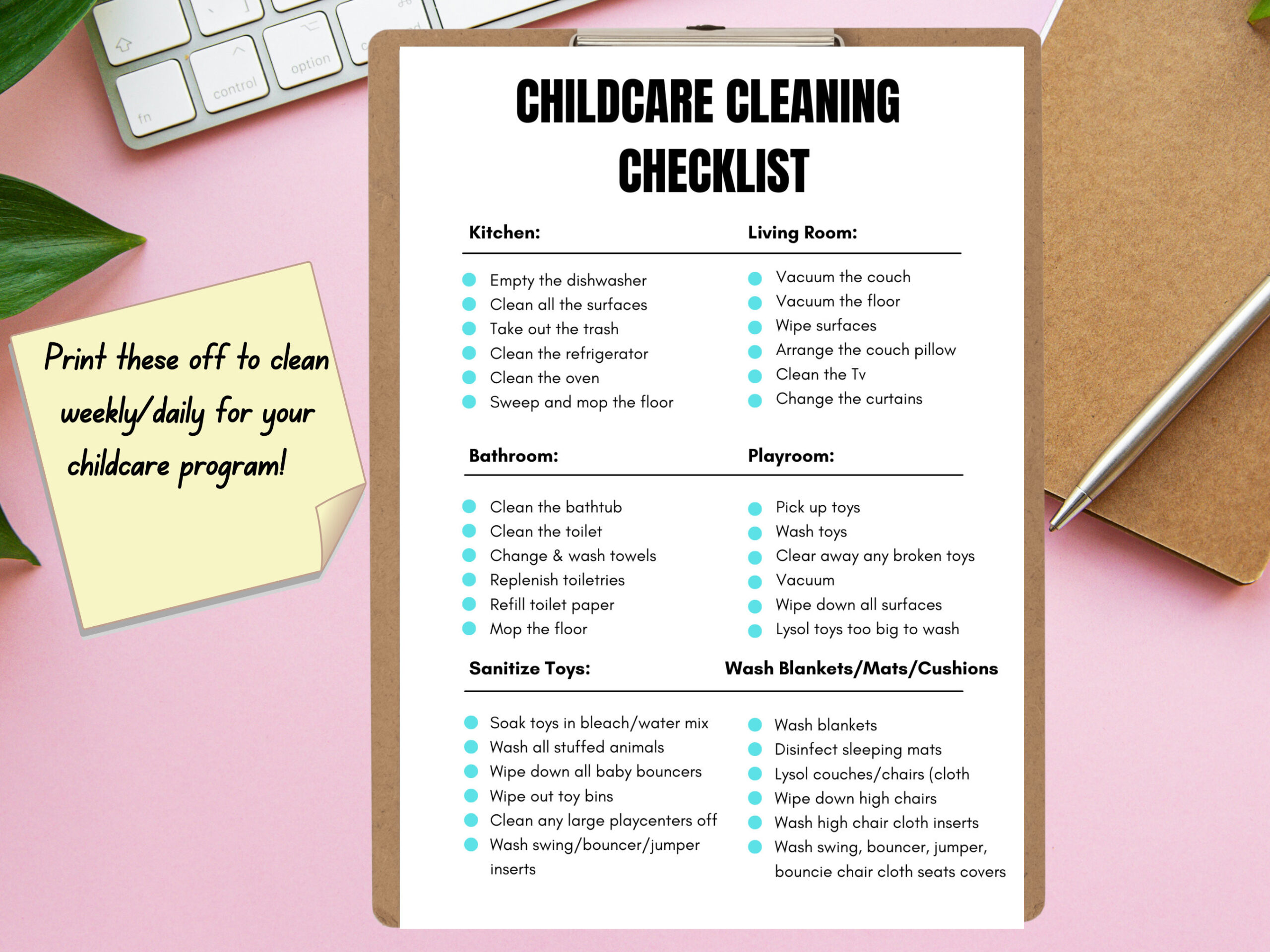 sample daycare cleaning checklist template