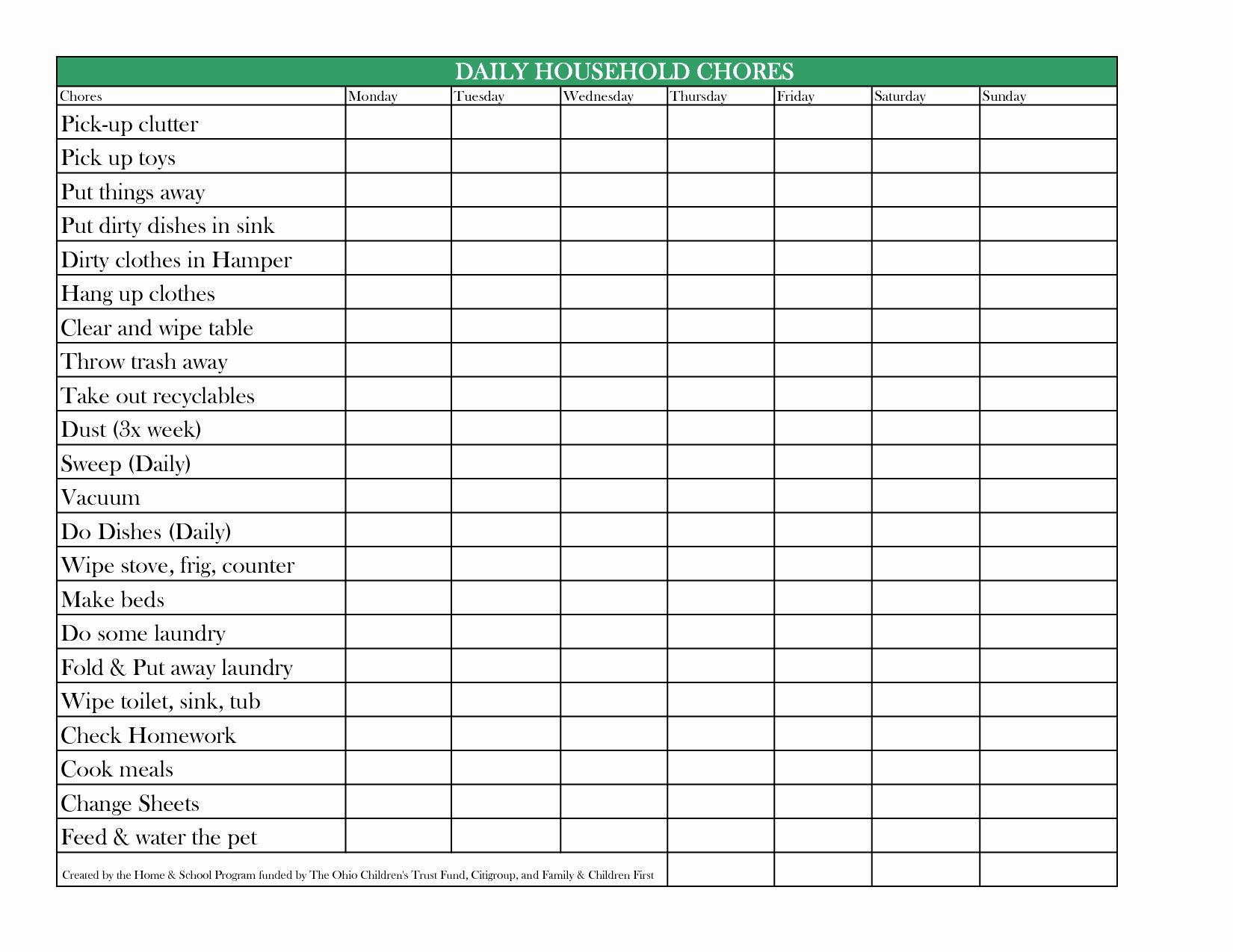chore chart template for adults