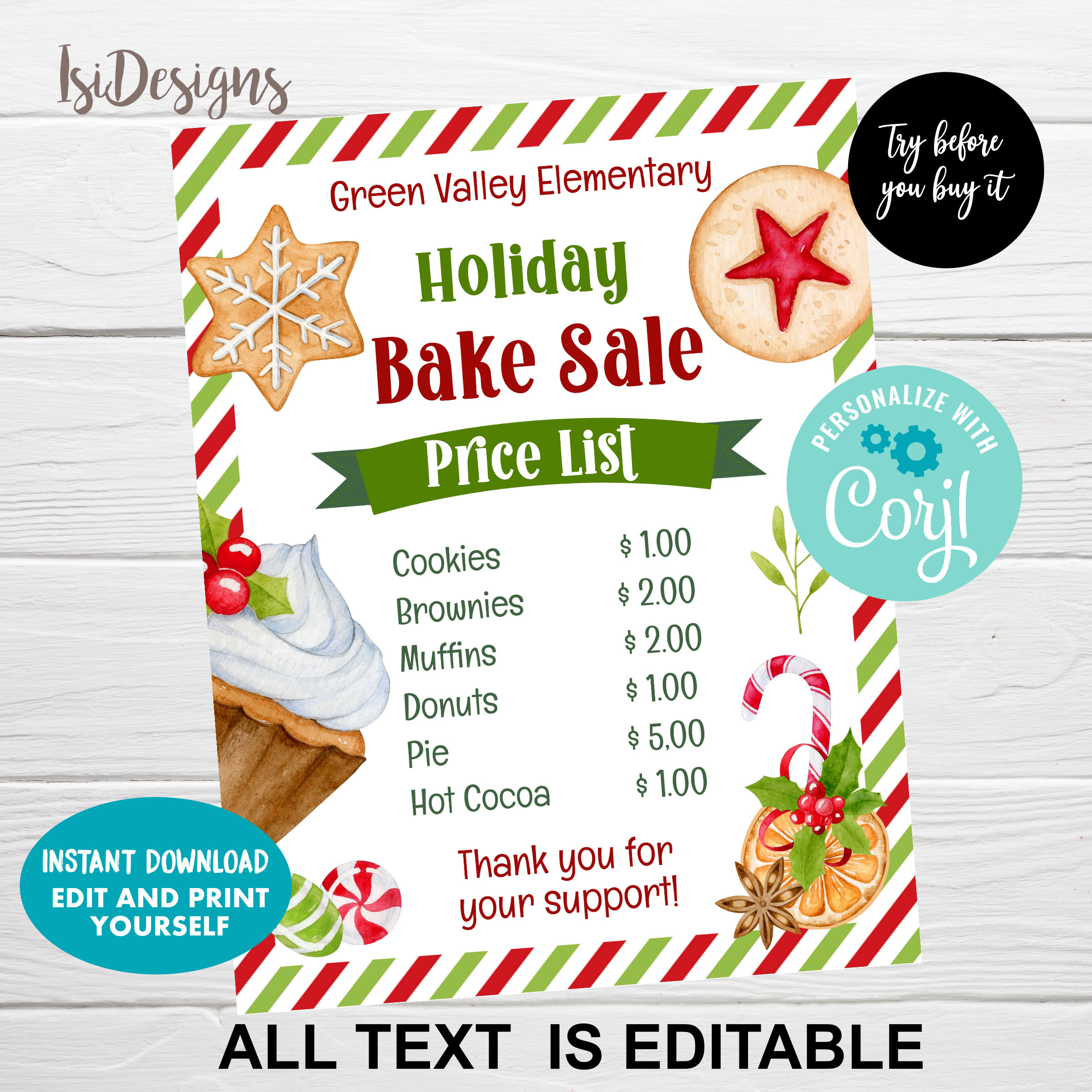 sample Bake Sale Price List Template