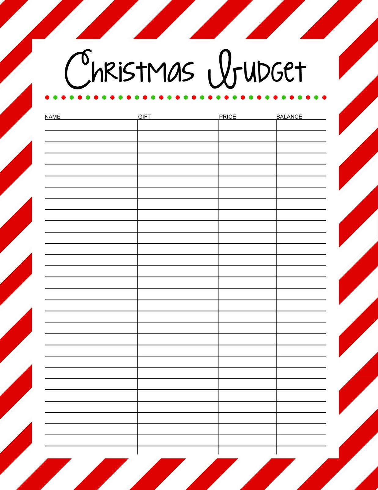 sample Christmas budget template