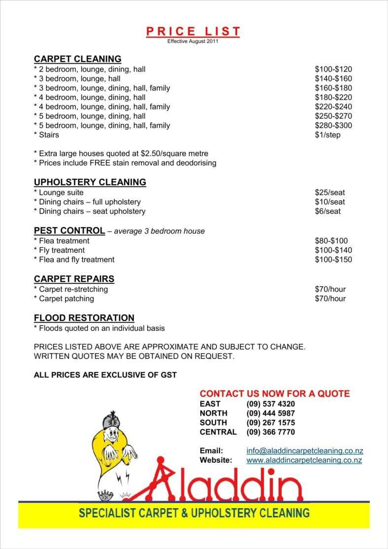 sample Commercial Cleaning Services Price List Template