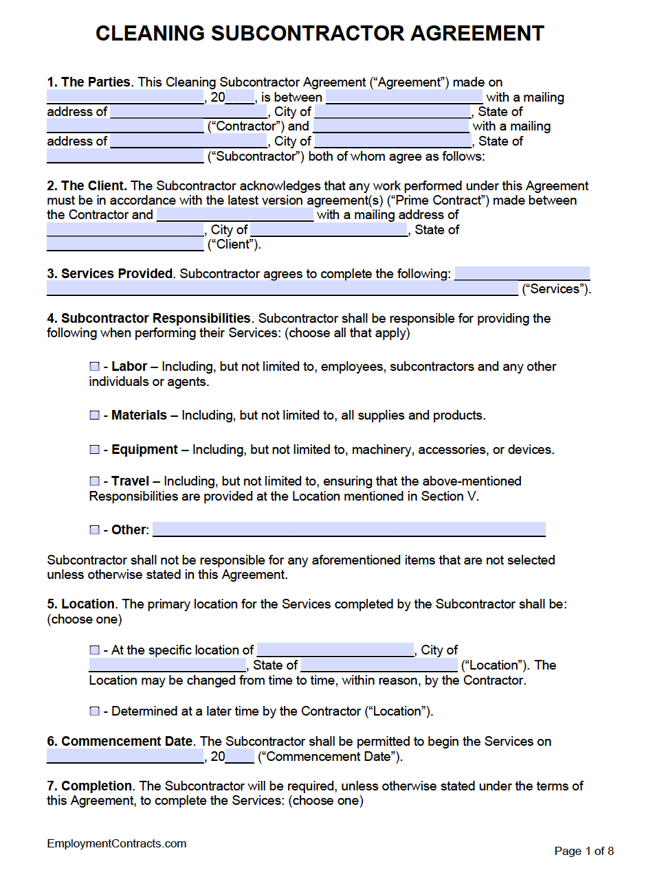 sample cleaning agreement template