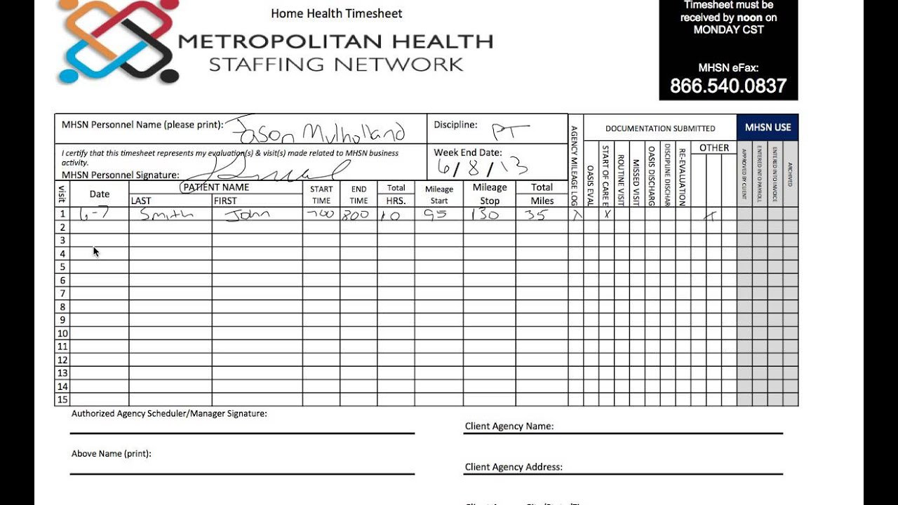 sample home health aide timesheet template