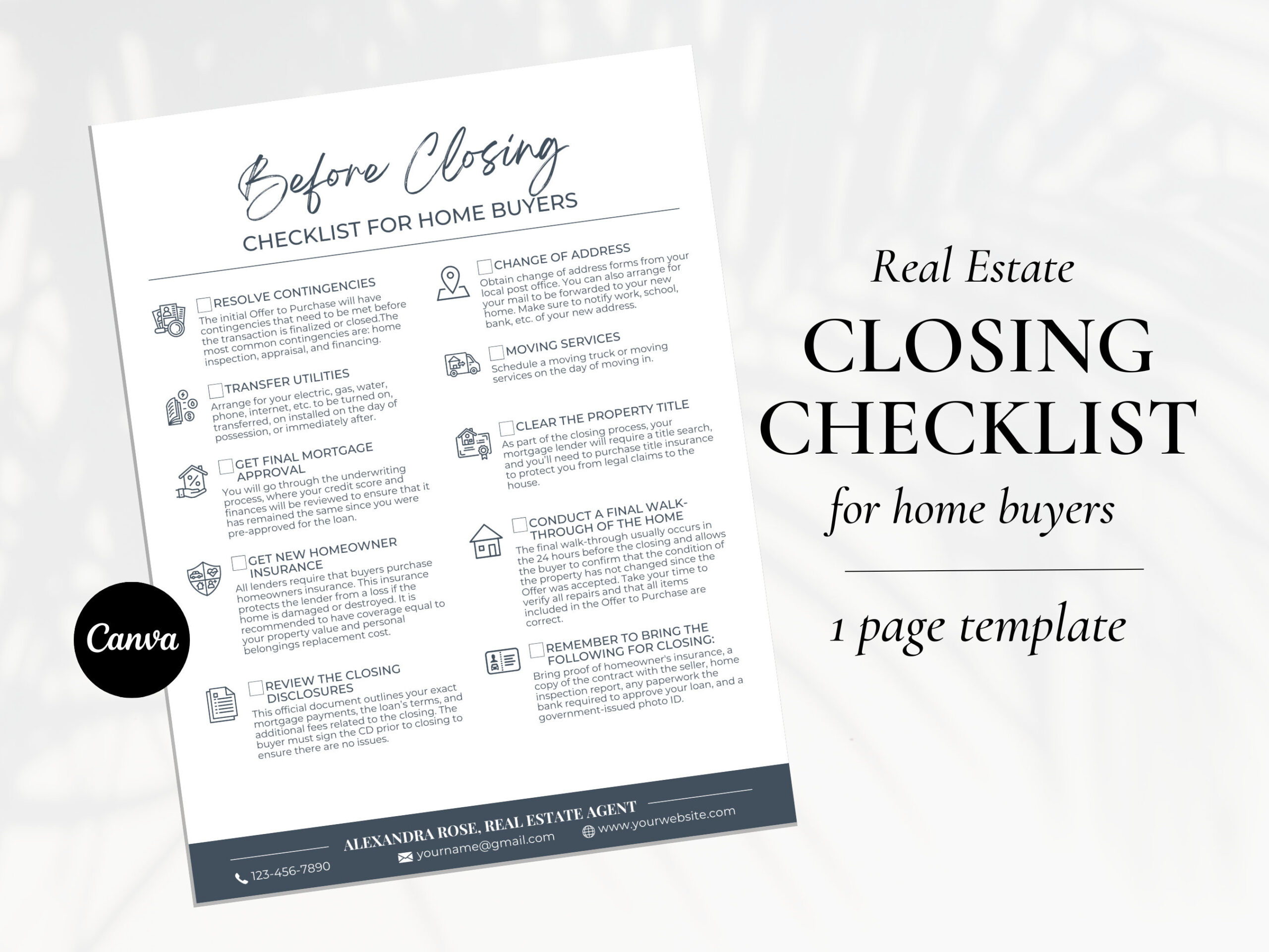 sample real estate closing checklist template