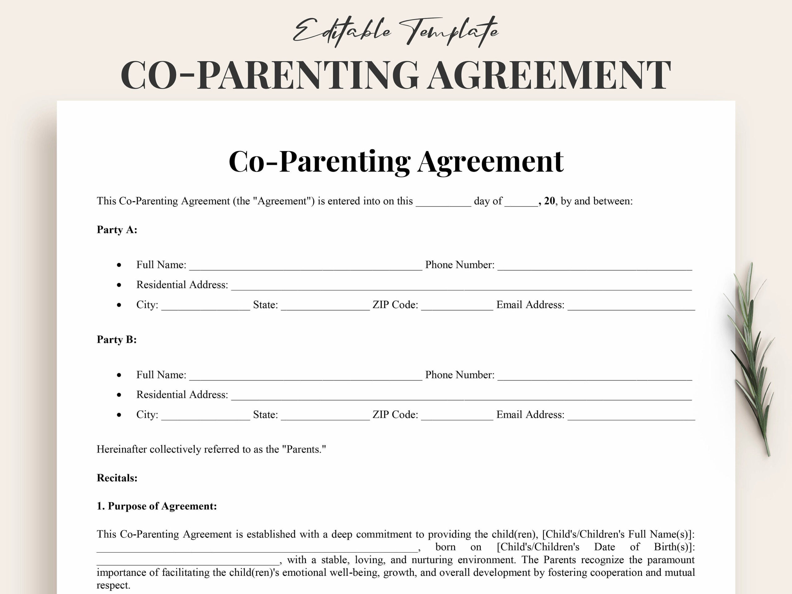 sample parenting agreement template