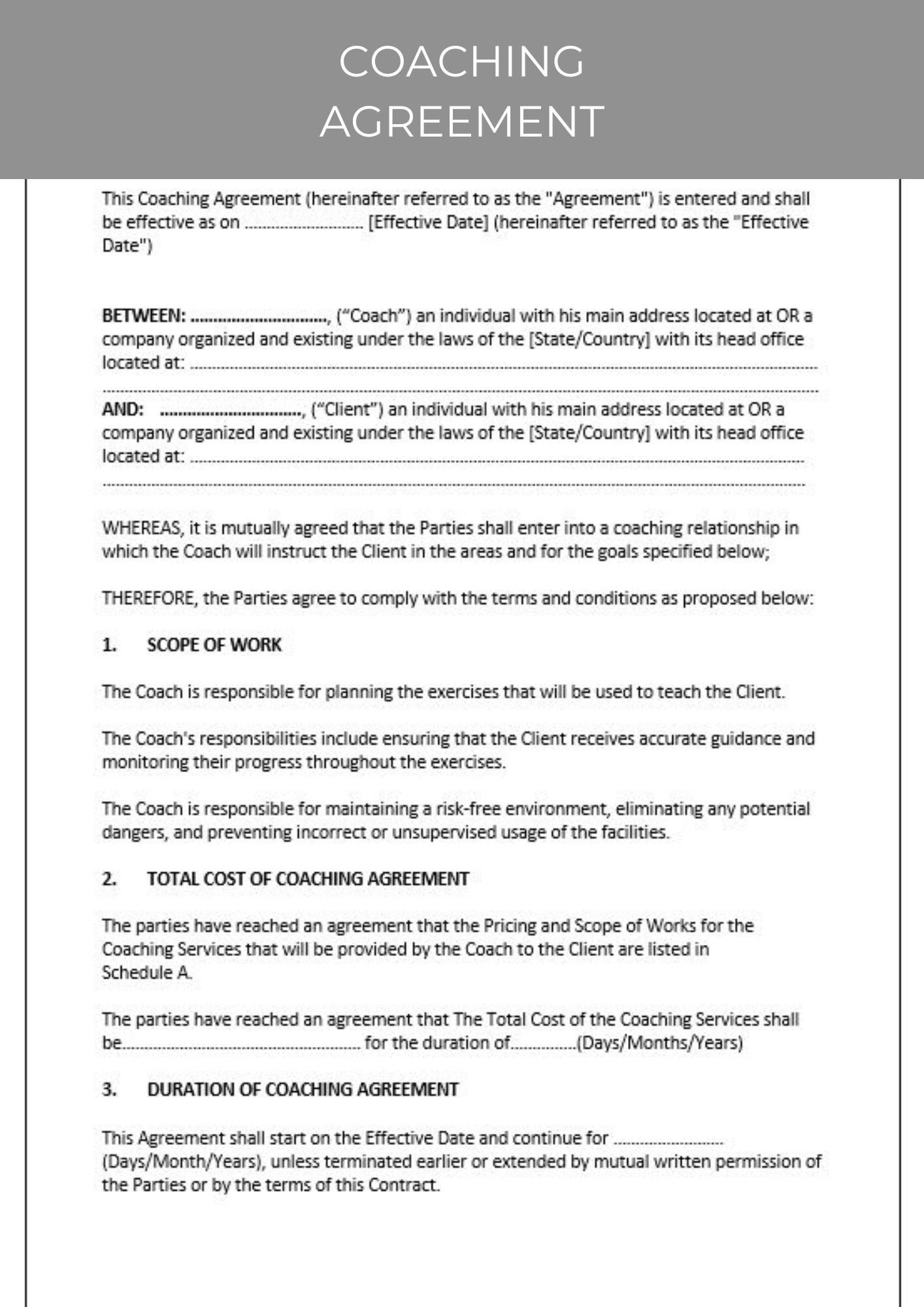 sample coaching agreement template