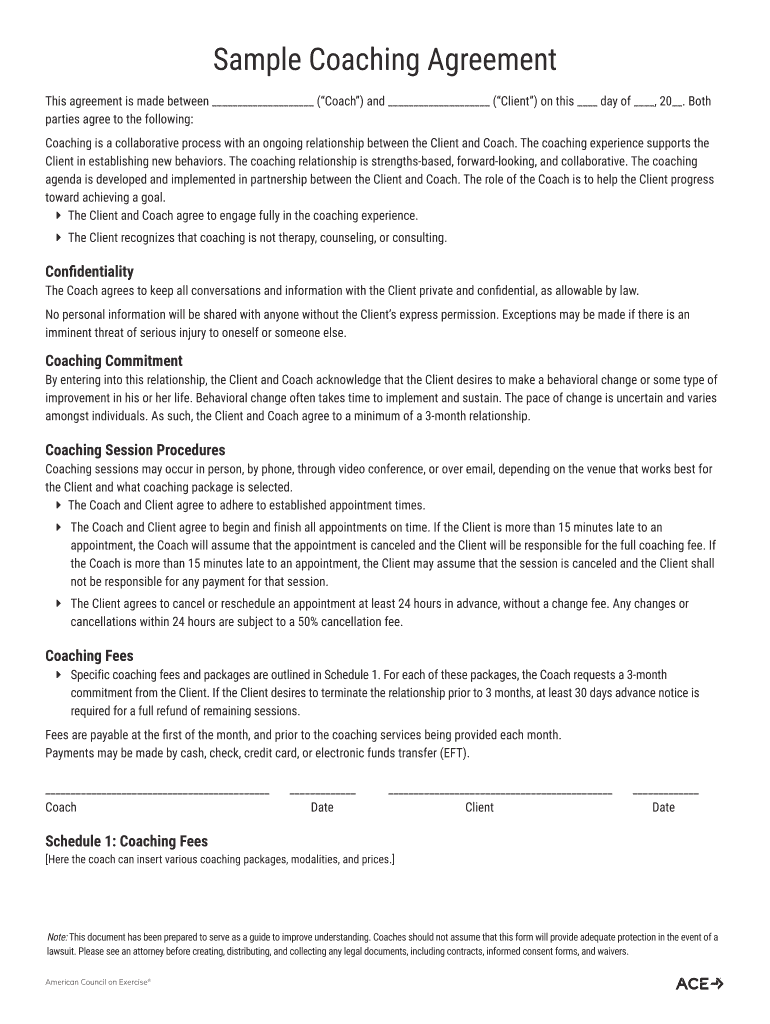 sample coaching agreement template