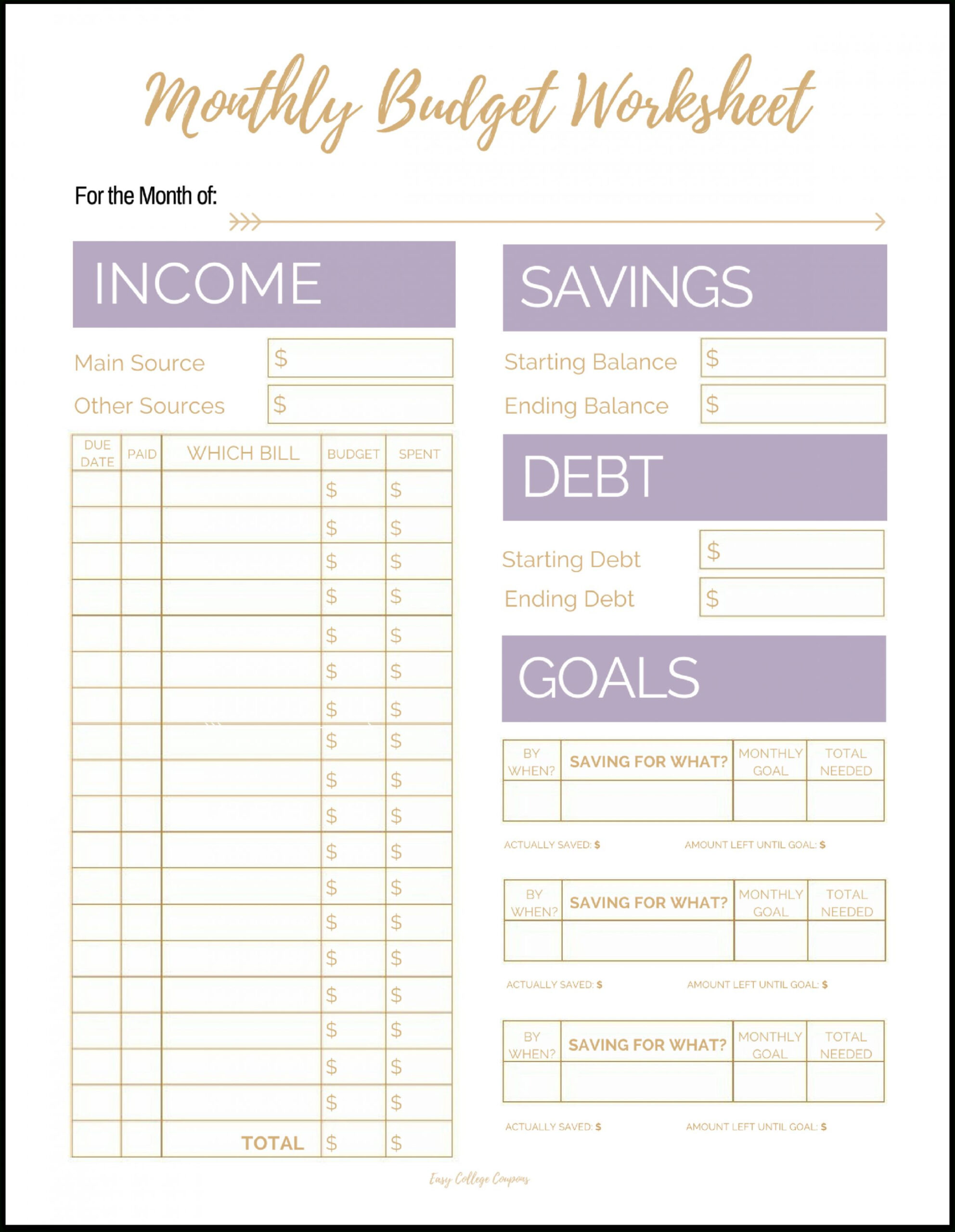 sample college budget template