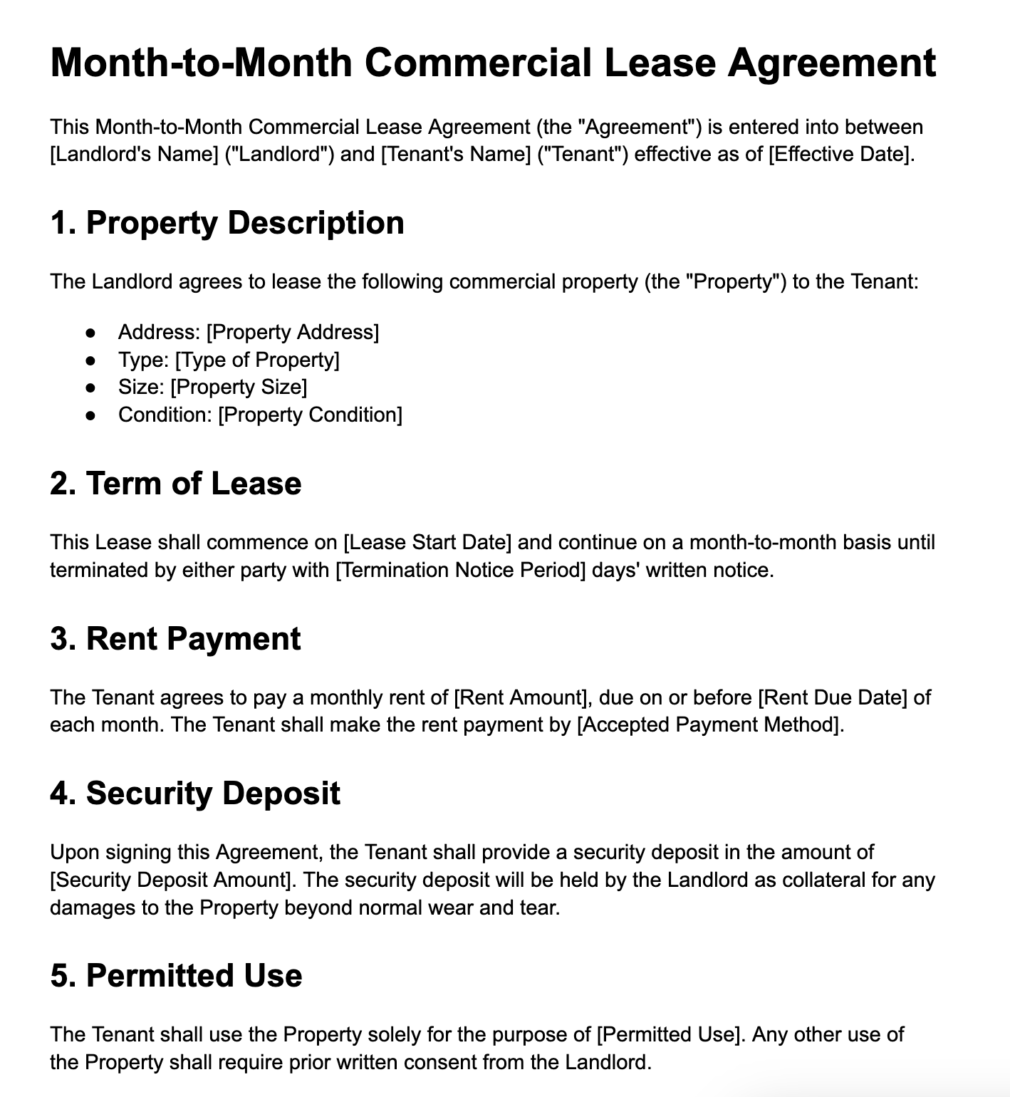 sample commercial rent agreement template