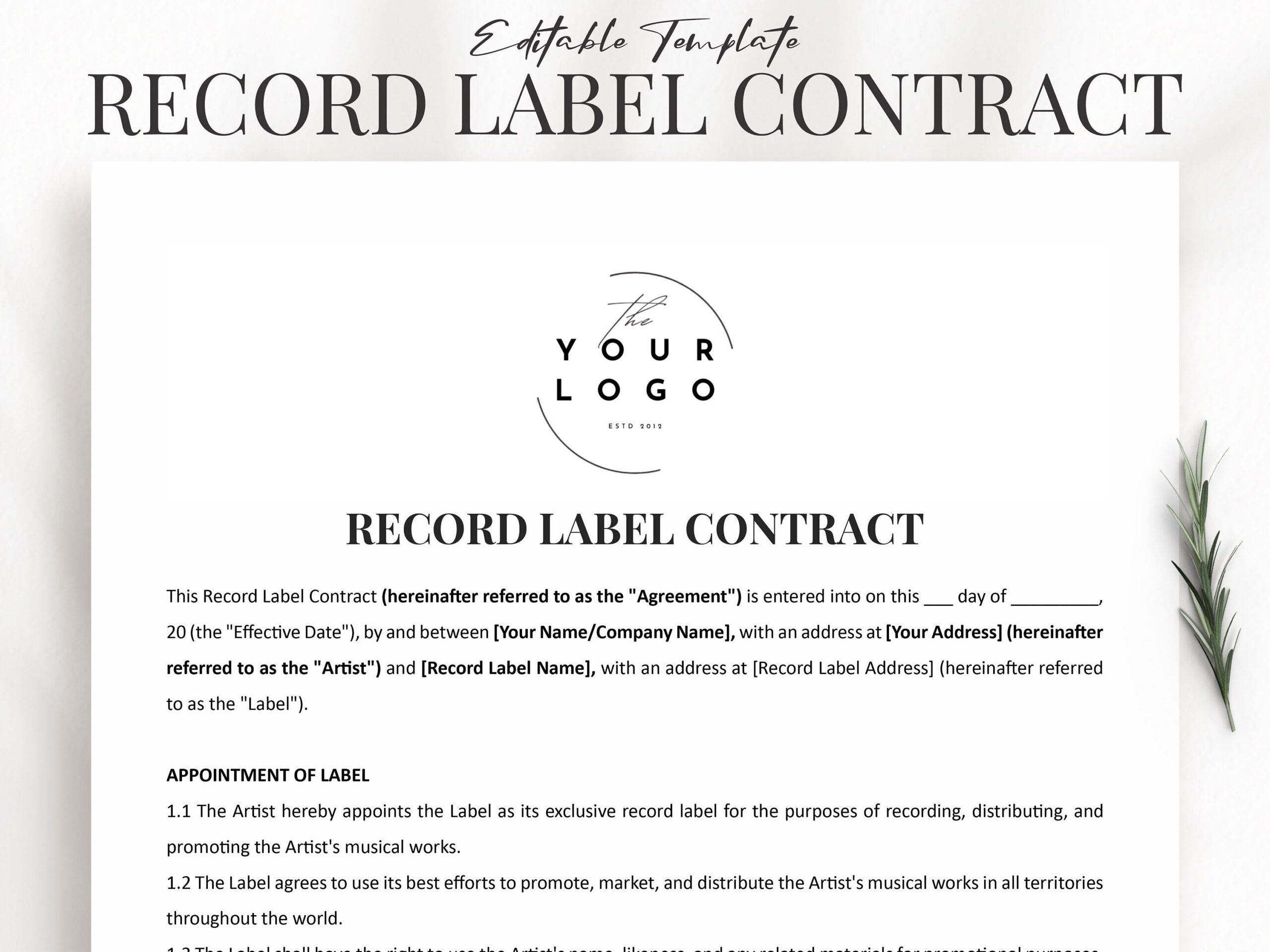 sample recording agreement template