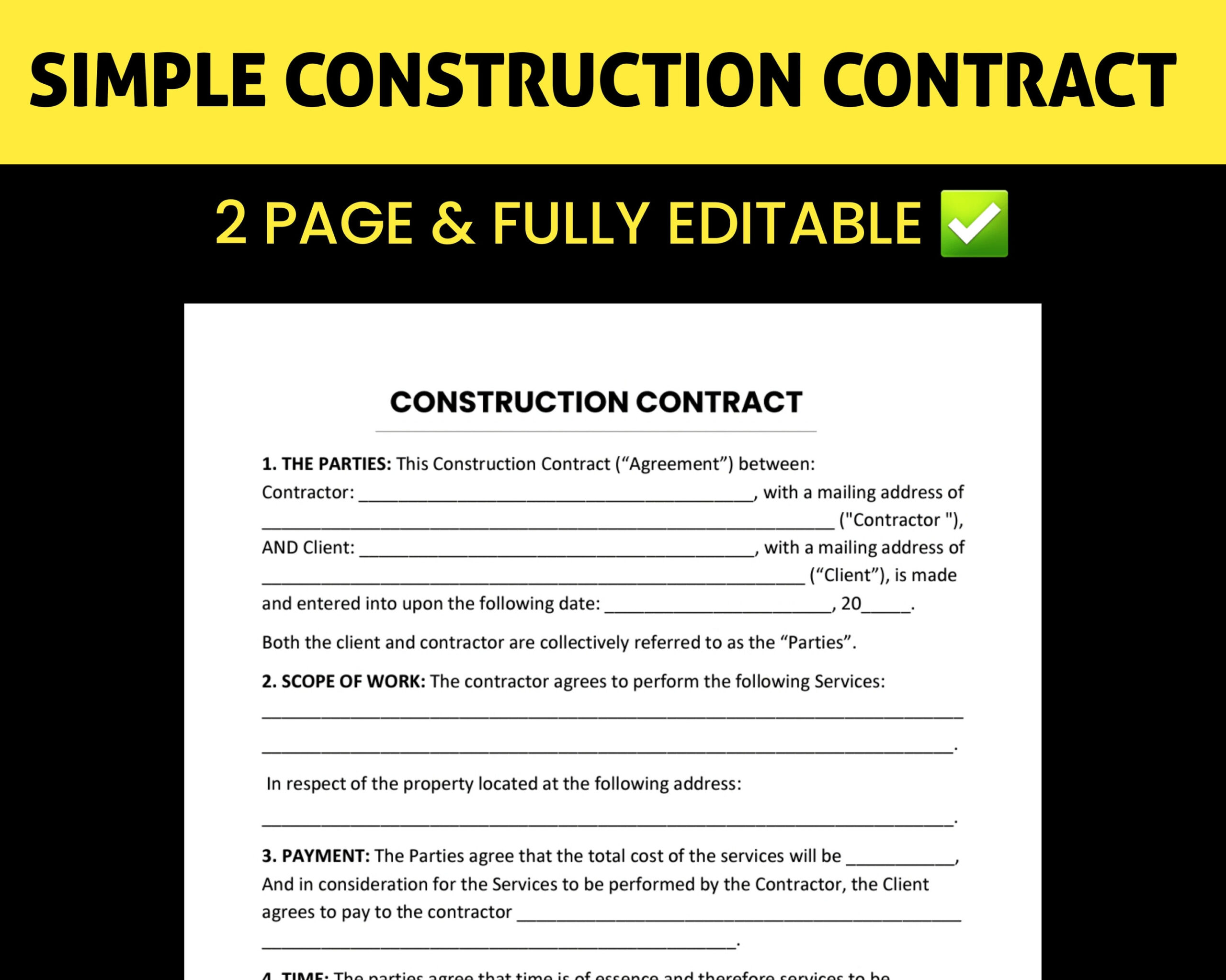 sample construction agreement template