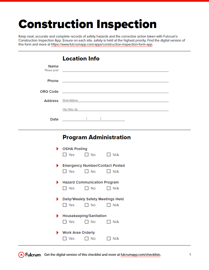 Construction Inspection Checklist Fulcrum