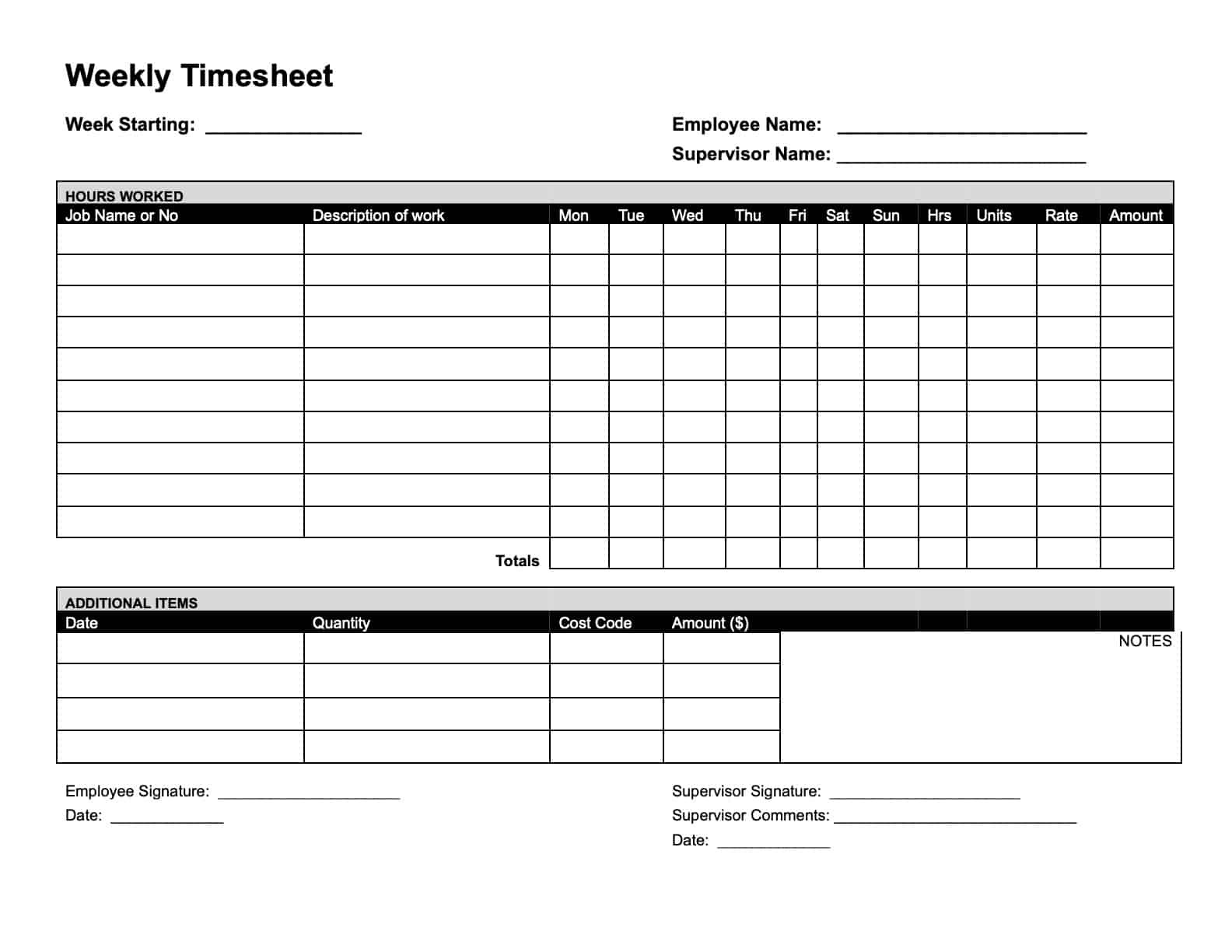 sample contractor timesheet template