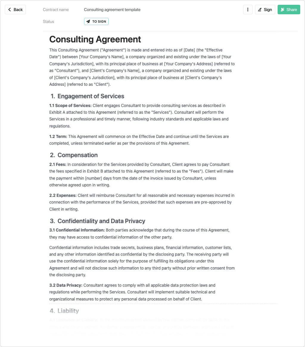 sample consultant service agreement template