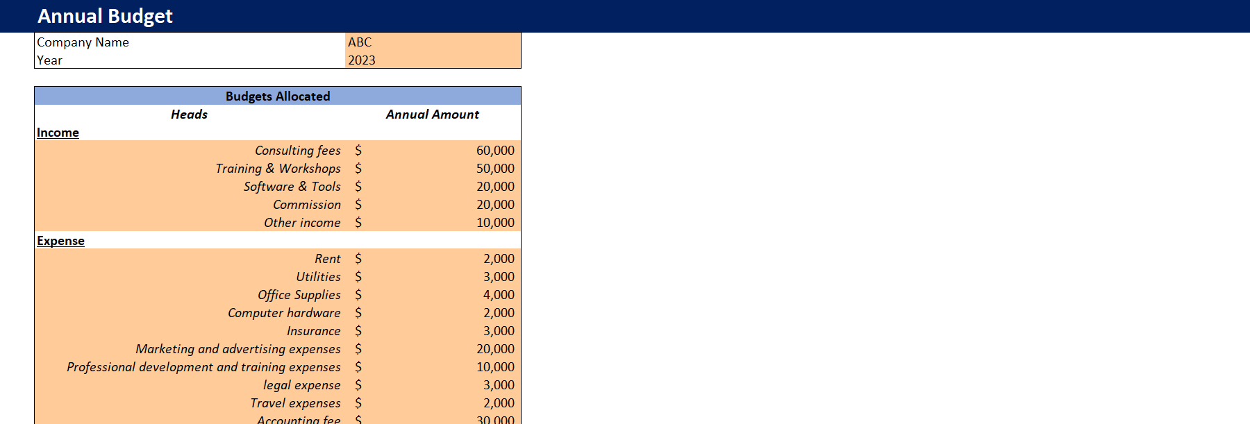 sample consultant budget template