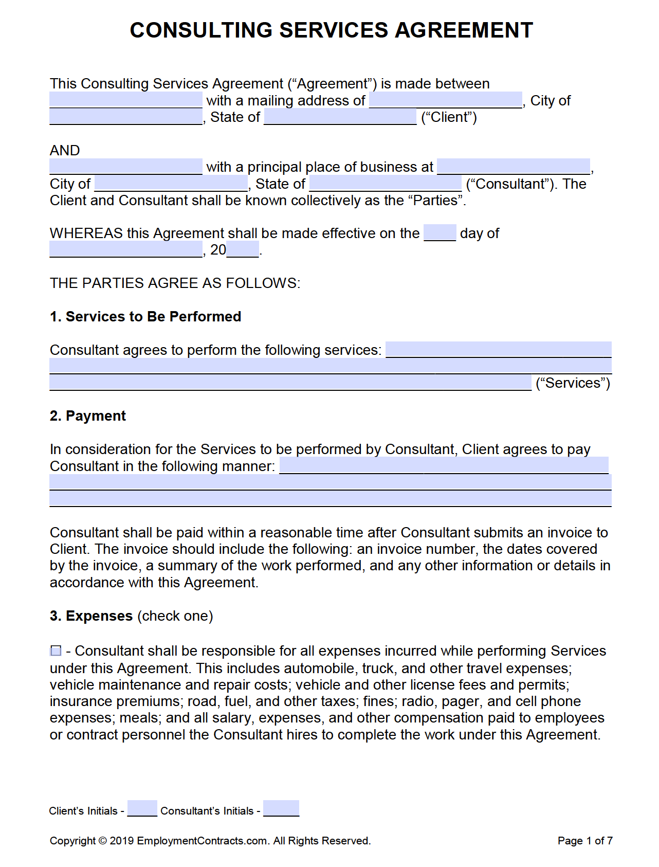 sample consultant service agreement template