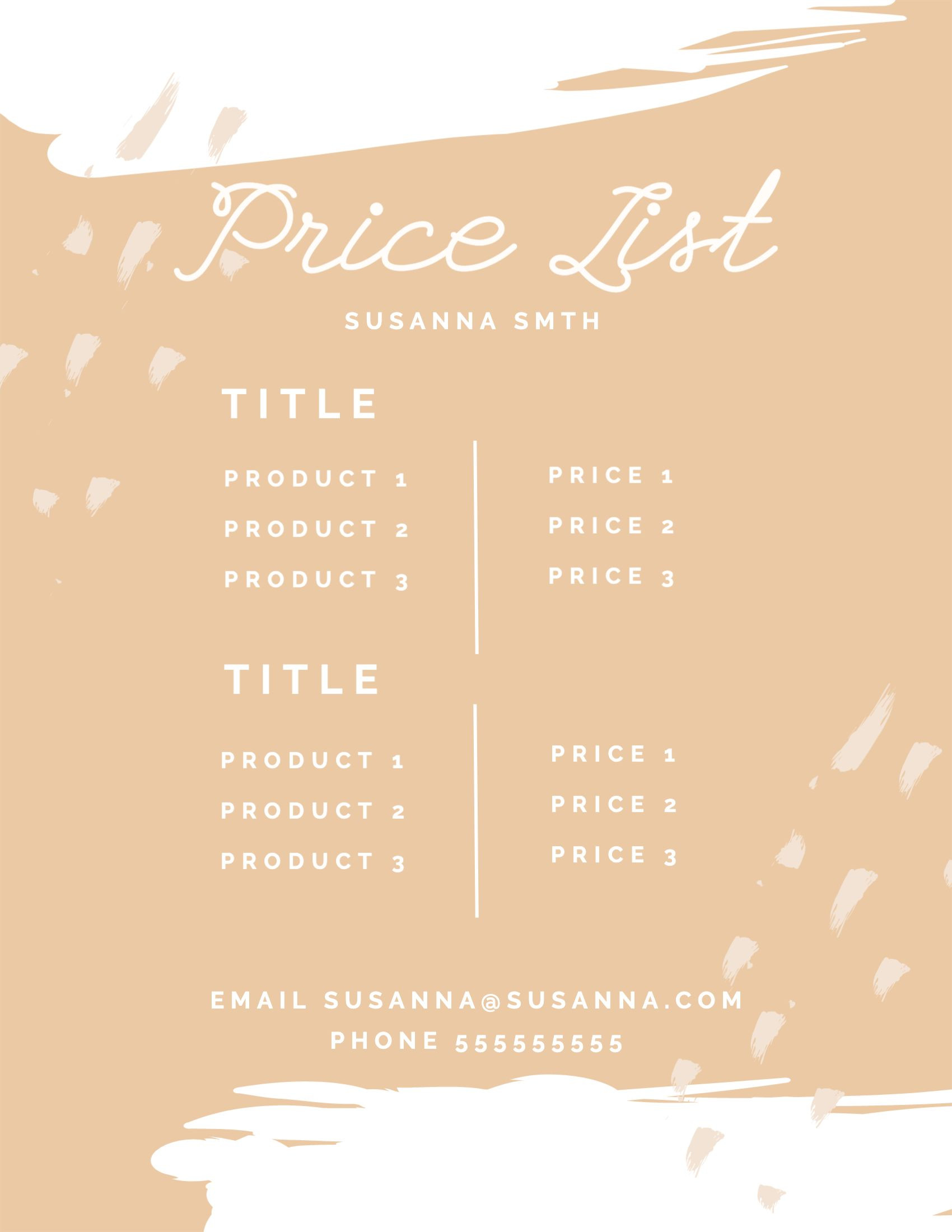 sample Makeup Price List Template