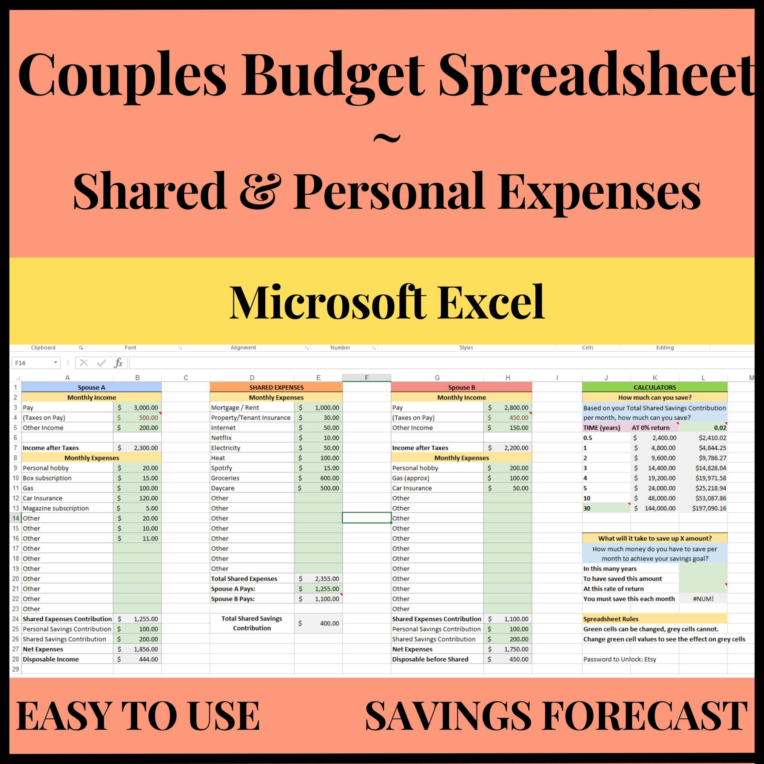 sample 2 person budget template