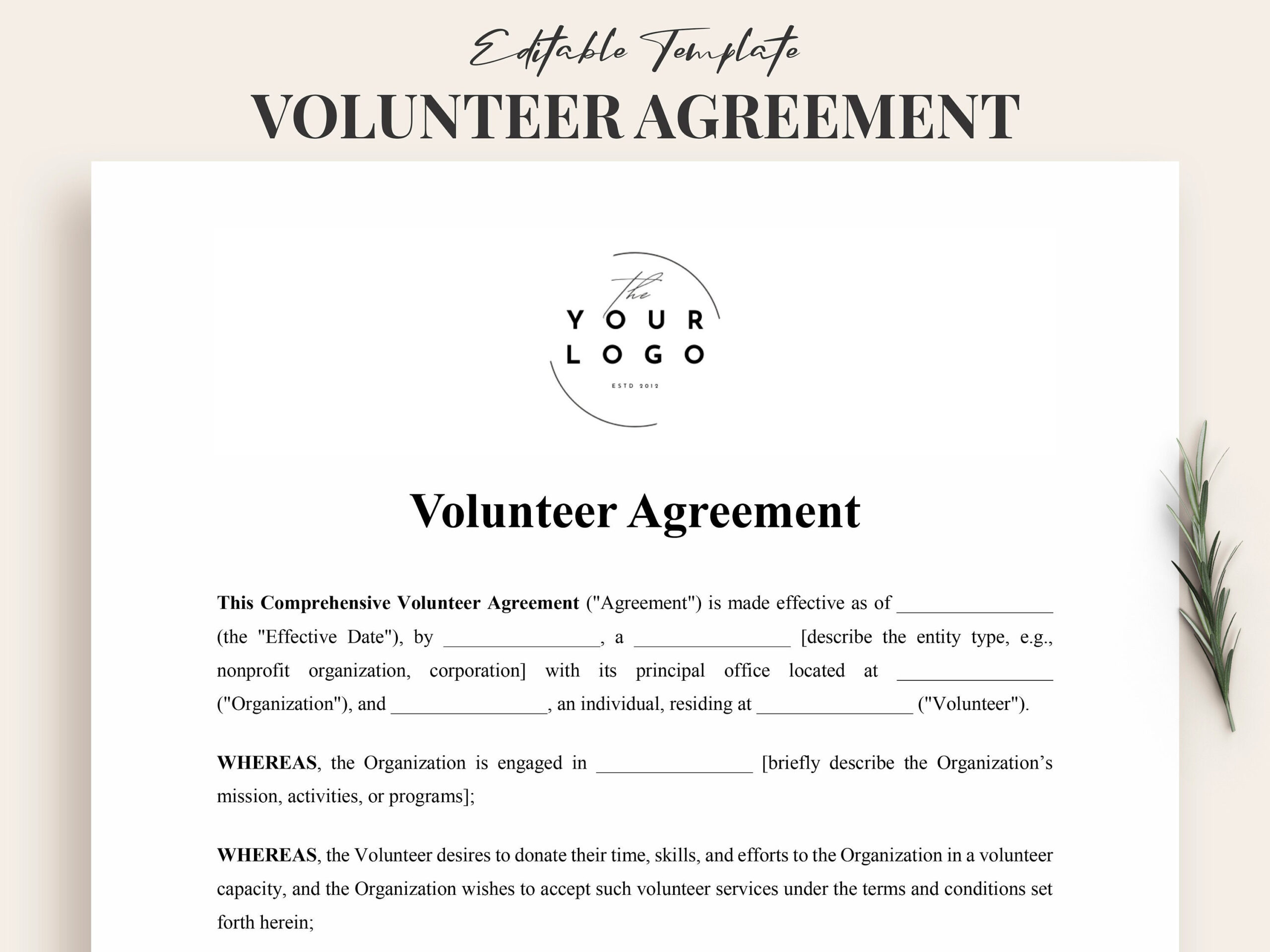 sample Volunteer Agreement Template