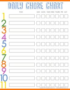 daily chores chart template sample
