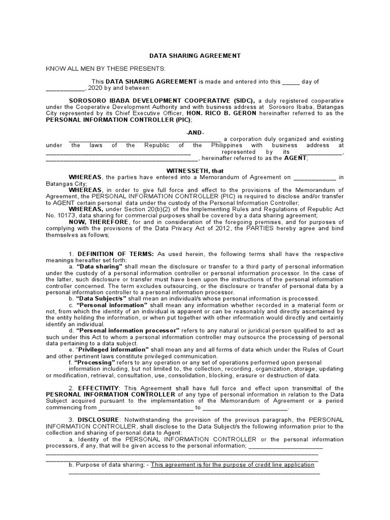 sample data sharing agreement template