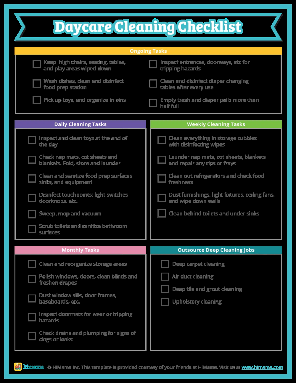 sample daycare cleaning checklist template