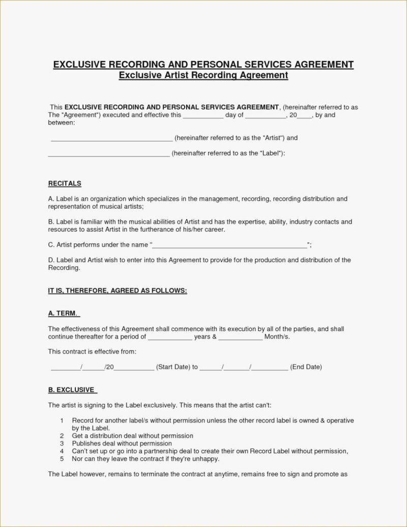 sample recording agreement template