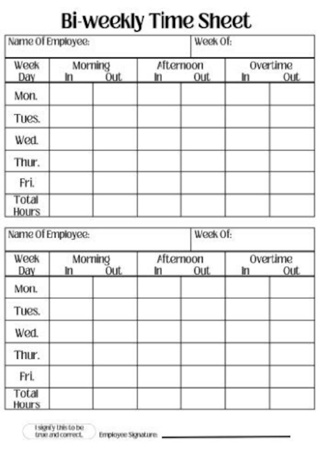 》Printable Bi-weekly Timesheet Template