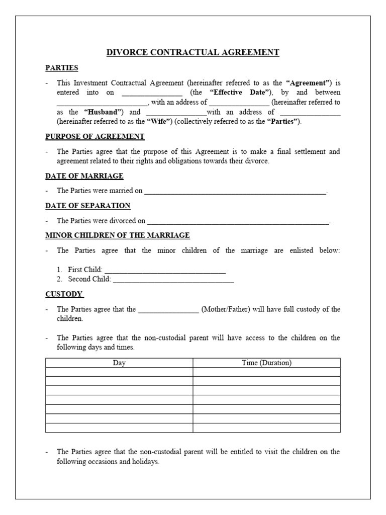 sample divorce agreement template