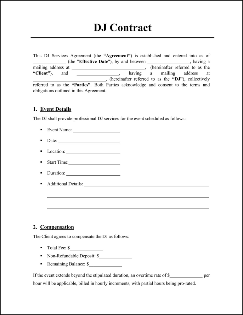 sample dj agreement template