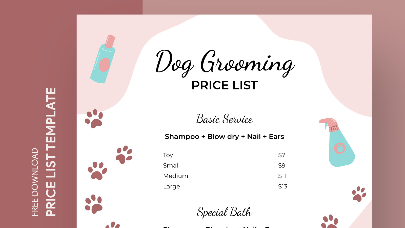 sample Dog Grooming Price List Template