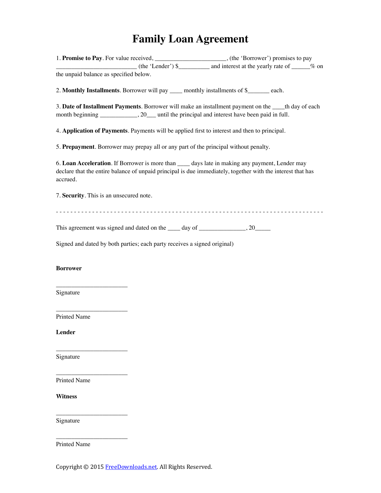 sample family loan agreement template