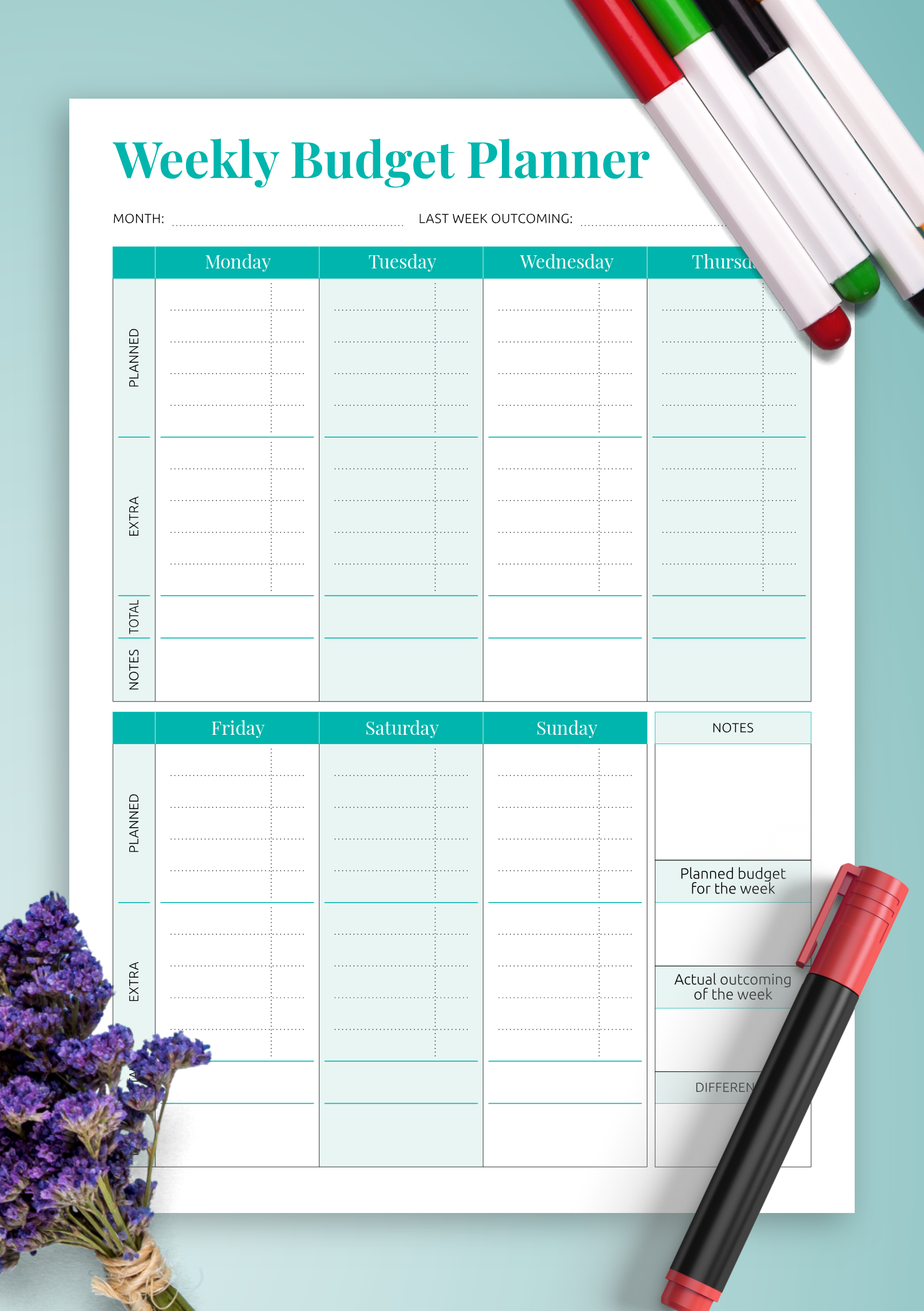 sample easy weekly budget template