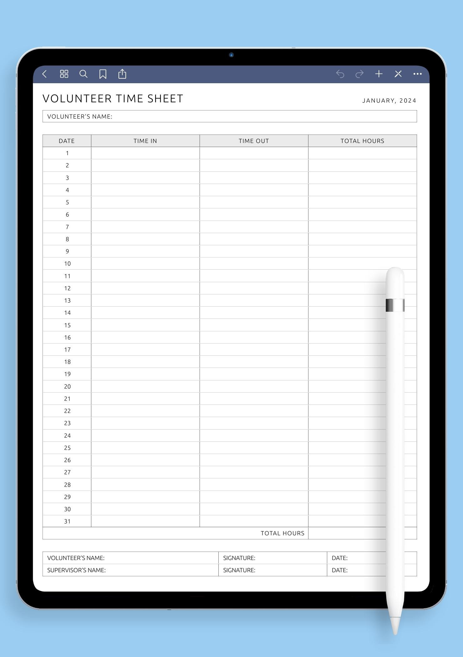 sample volunteer timesheet template