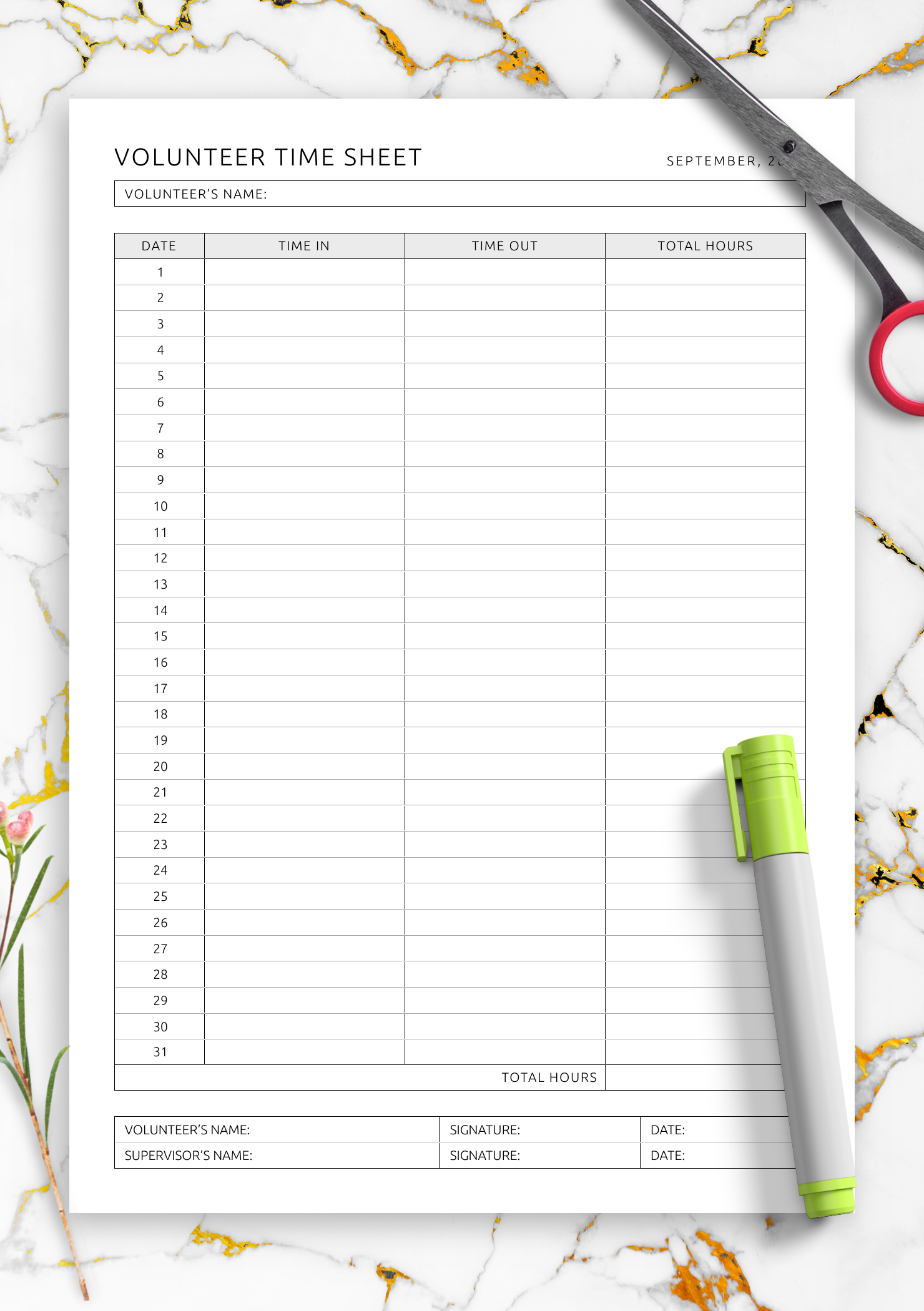 sample volunteer timesheet template