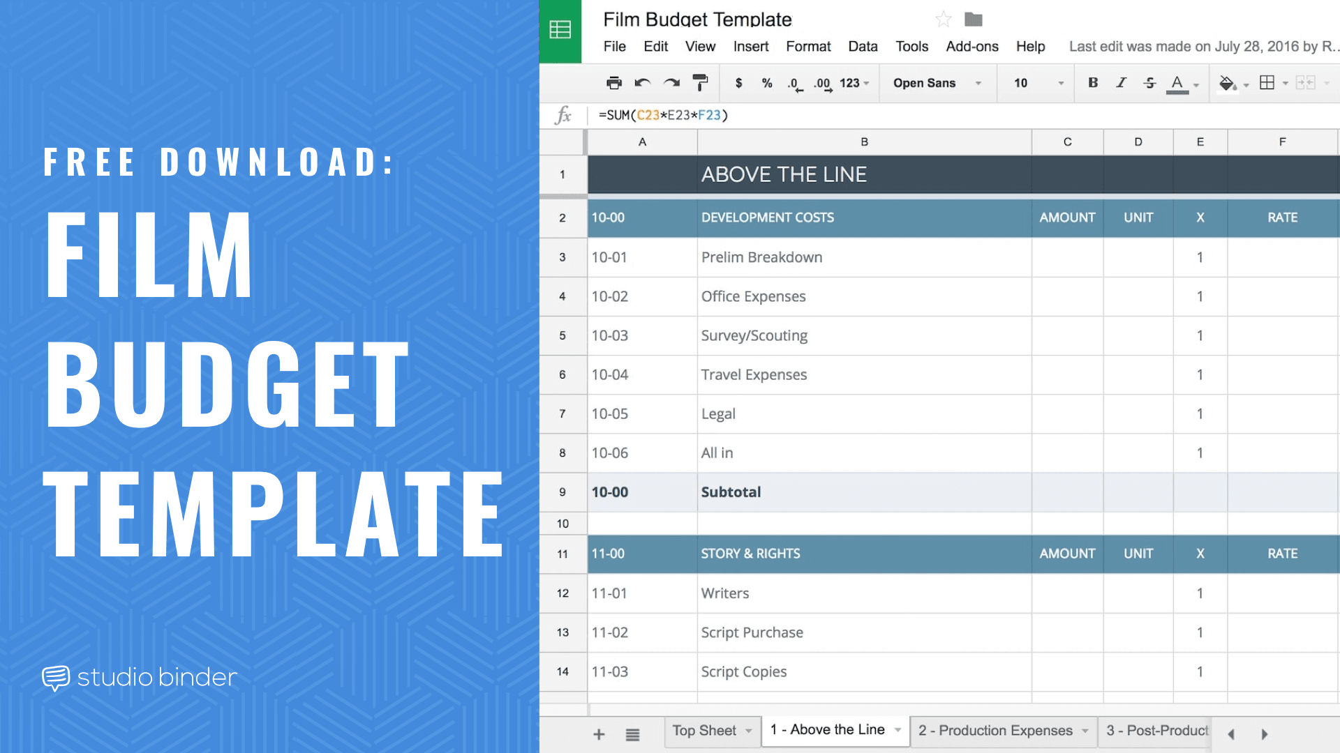 sample film production budget template