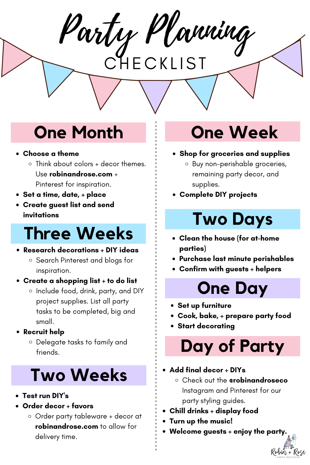 Downloadable Party Planning Checklist Robin and Rose