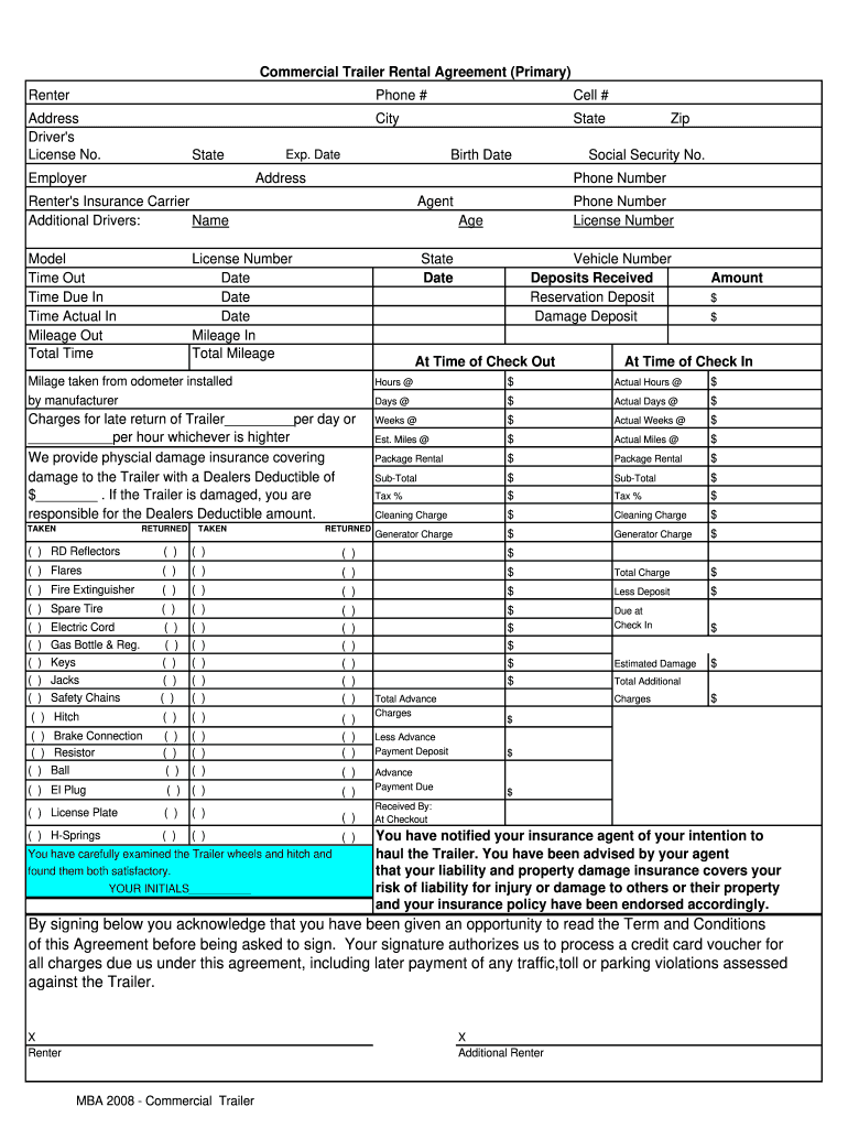 sample Trailer Lease Agreement Template