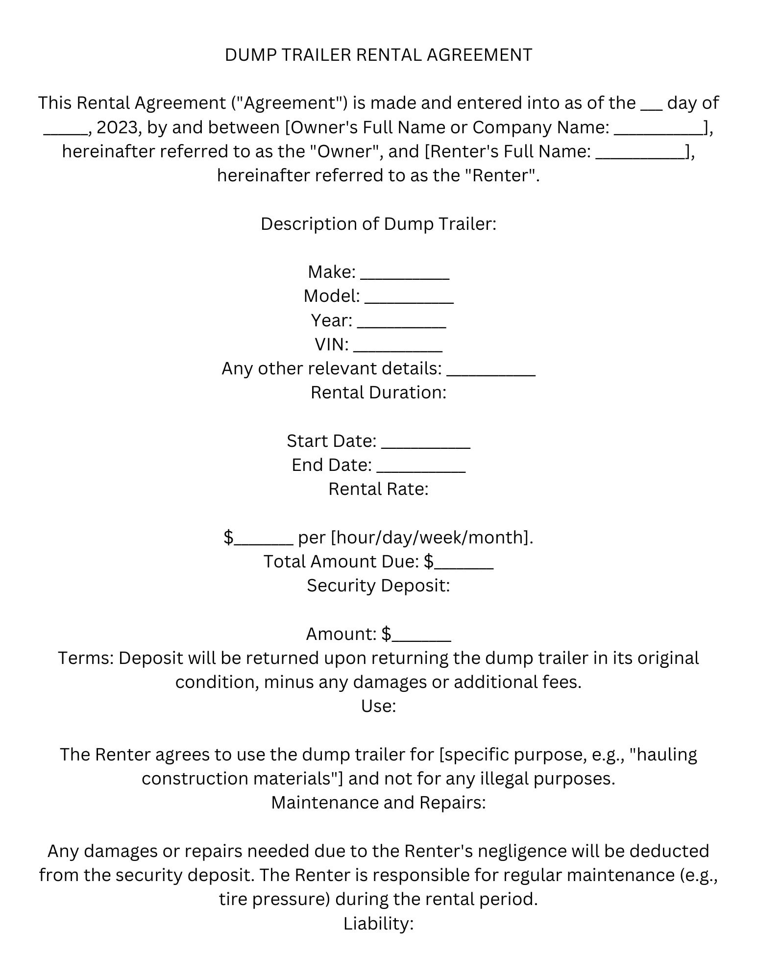 sample Trailer Lease Agreement Template