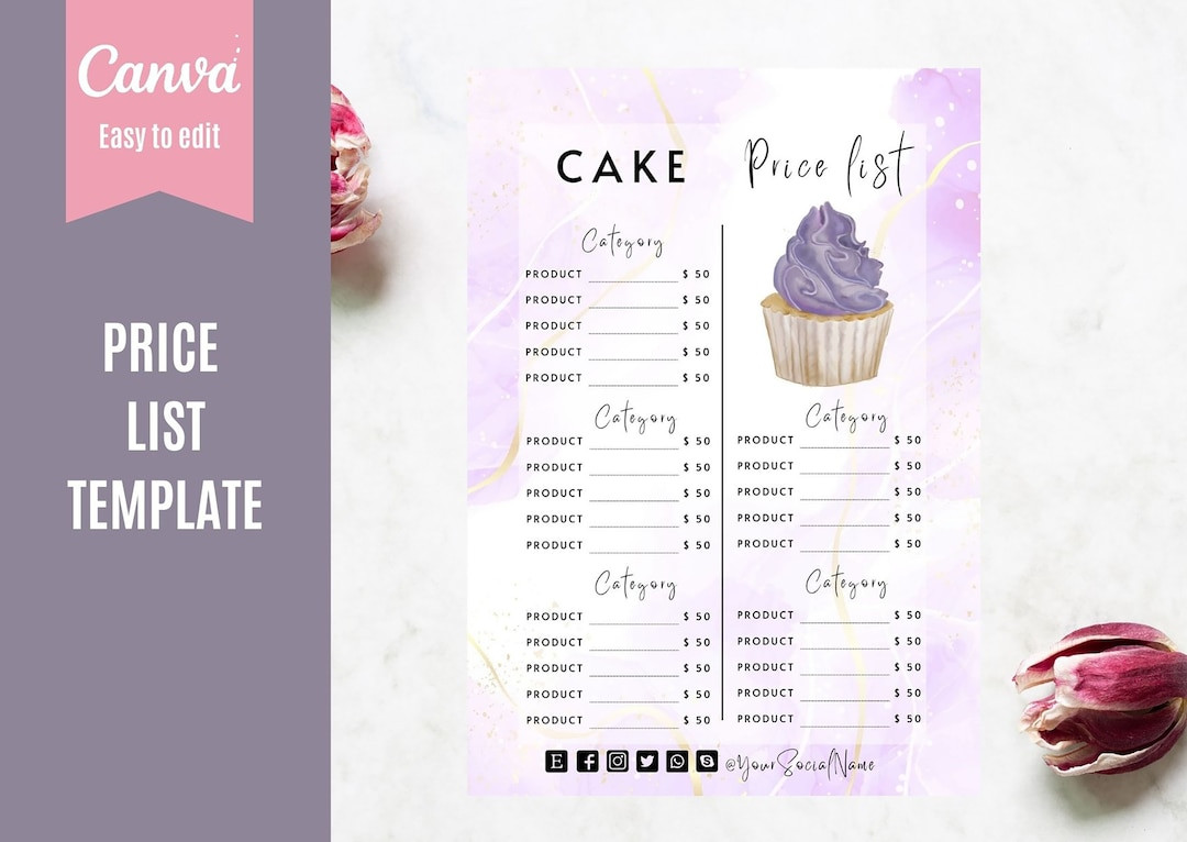 sample Homemade Cake Price List Template