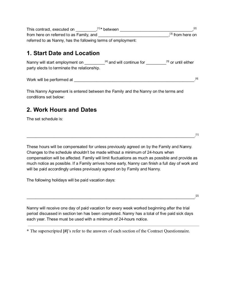 sample nanny agreement template