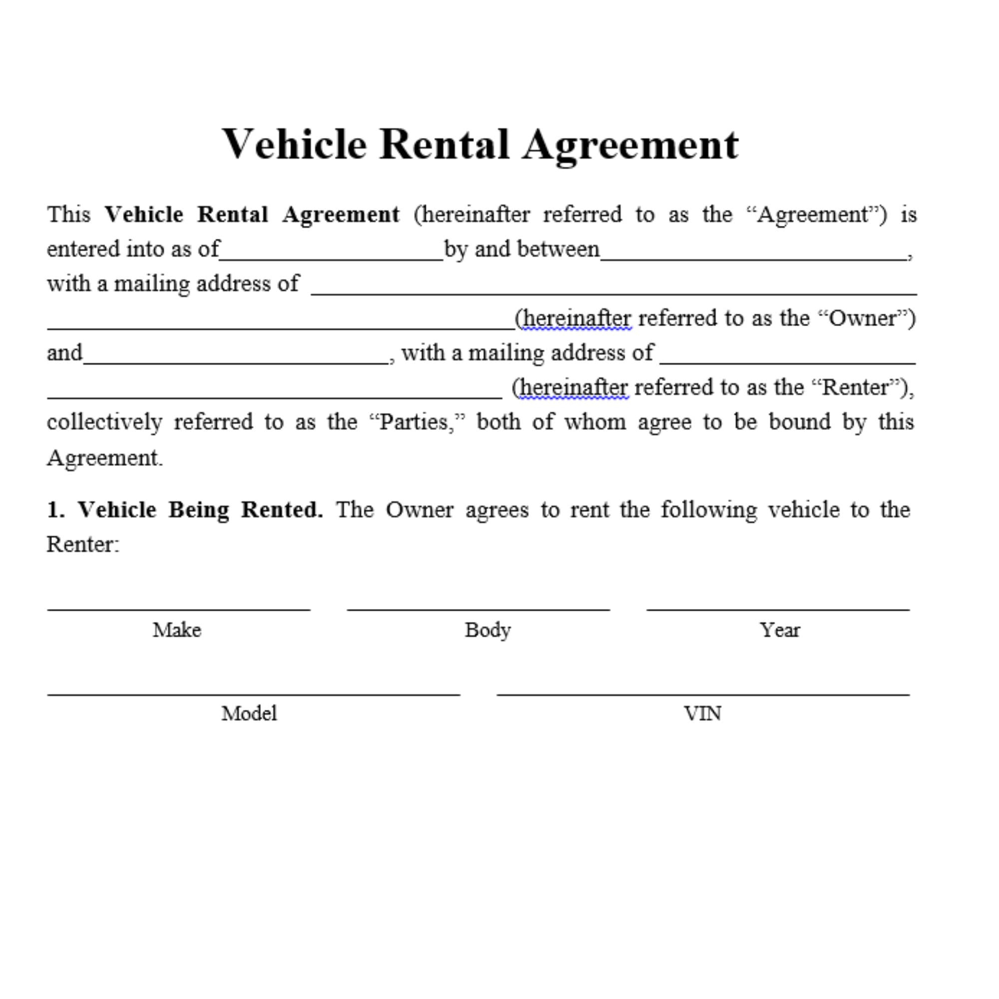 sample car lease agreement template