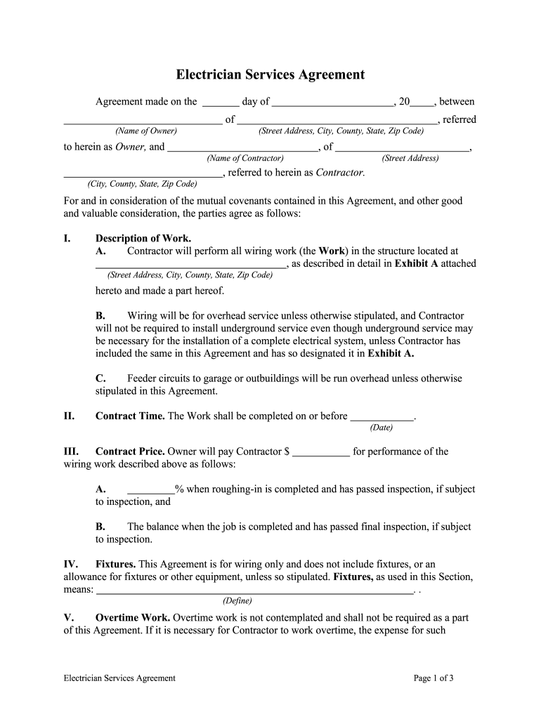 sample electrical contract agreement template