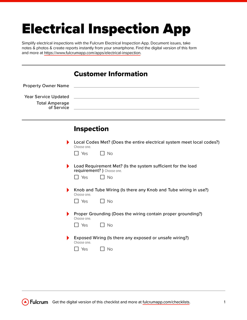 sample residential electrical inspection checklist template